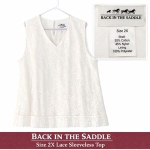 Back In The Saddle V Neck Sleeveless Lace Top NWOT Ivory 2X